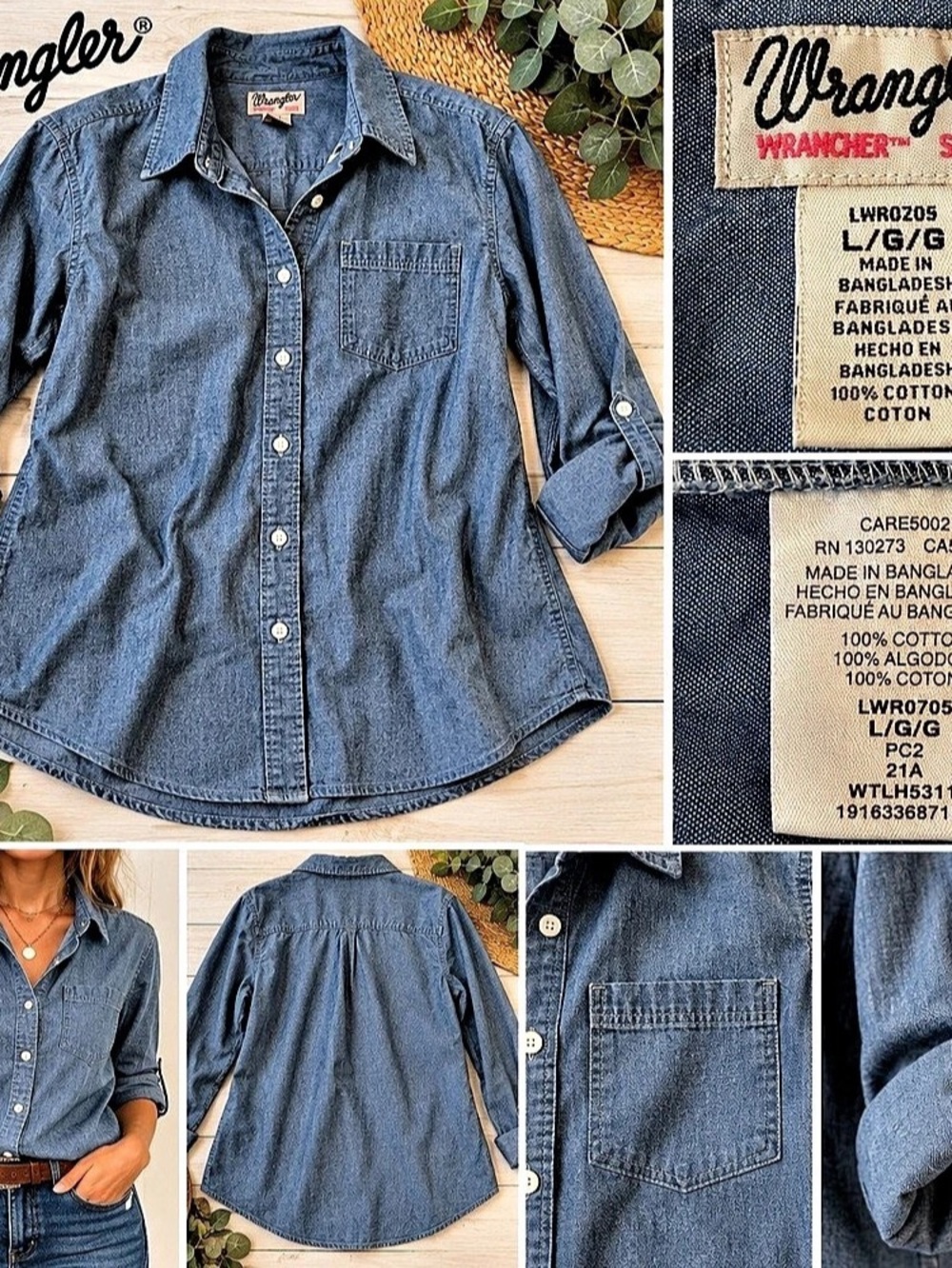 Wrangler Western Shirts LWR0205 Cotton Button Down Blue Size Large